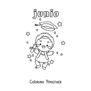 Coloring page of June with a child in a cap and gown holding a diploma