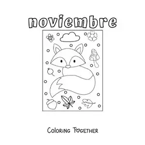 Coloring page of November with a fox in autumn
