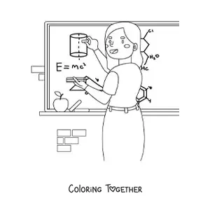 Coloring page of a science teacher explaining a formula