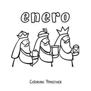 Coloring page of January with the cartoon Three Wise Men