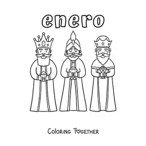 Coloring page of January with the Three Wise Men