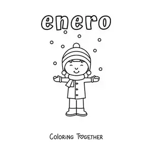 Coloring page of January with a boy in the snow