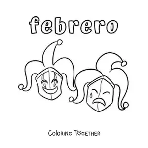 Coloring page of February with Carnival masks