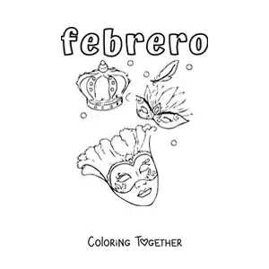 Coloring page of February with traditional Carnival masks
