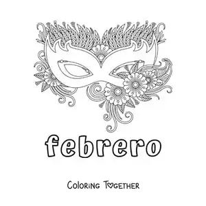 Coloring page of February with a Carnival mask