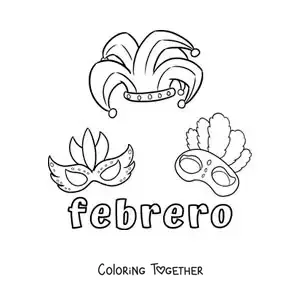 Coloring page of February with cartoon Carnival masks