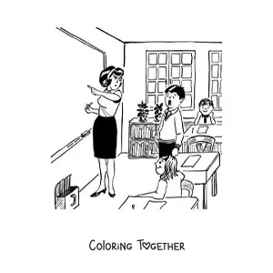 Coloring page of an angry female teacher scolding a student