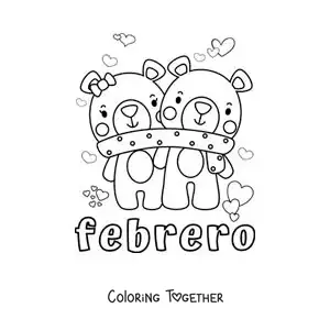Coloring page of February with a pair of bears on Valentine's Day