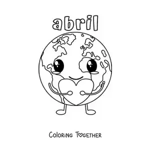 Coloring page of April with the kawaii cartoon Earth