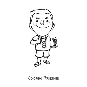 Coloring page of a physical education teacher