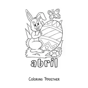 Coloring page of April with a cartoon Easter bunny