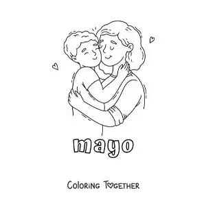 Coloring page of May with a Mother's Day hug