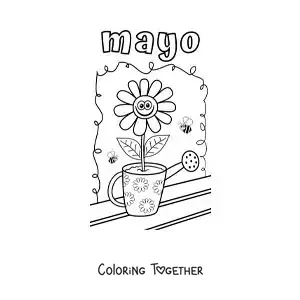 Coloring page of May with a cartoon flower
