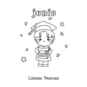 Coloring page of June with a boy holding a diploma and cap at his graduation