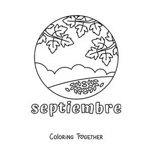 Coloring page of September with leaves falling in autumn