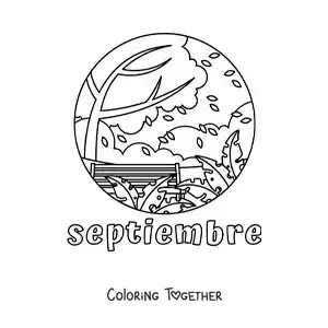 Coloring page of September with an autumn landscape