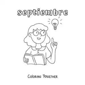 Coloring page of September with a teacher teaching