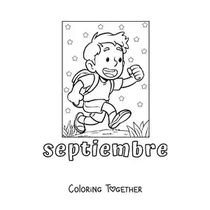 Coloring page of September with a child on the way to class