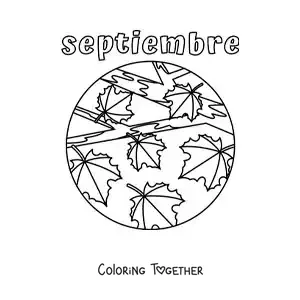 Coloring page of September with autumn leaves
