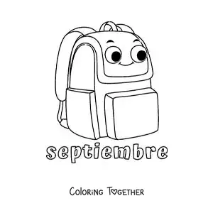 Coloring page of September with a cartoon backpack