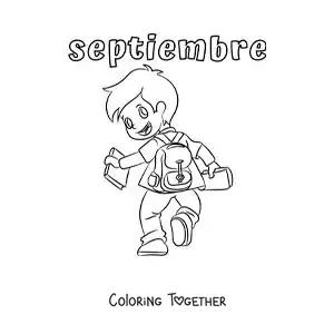 Coloring page of September with a child on the way to school