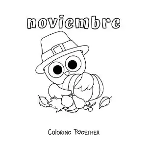 Coloring page of november with a cartoon Thanksgiving owl