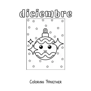 Coloring page of december with a cute kawaii cartoon Christmas ornament