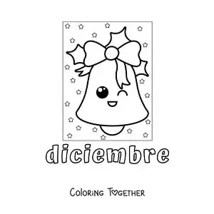 Coloring page of december with a cute kawaii cartoon Christmas bell