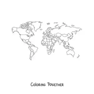 Coloring page of a political world map