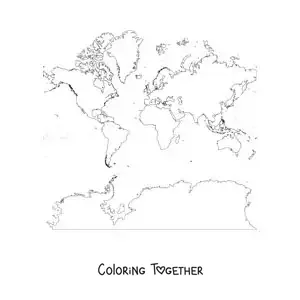 Coloring page of a Mercator world map with Antarctica