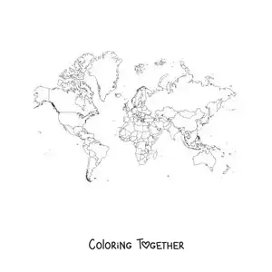 Coloring page of a political Mercator world map