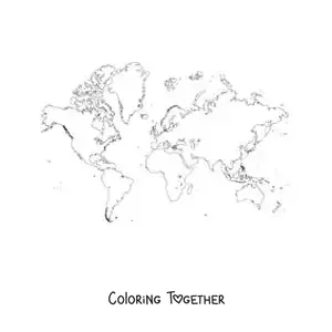 Coloring page of a Mercator projection world map