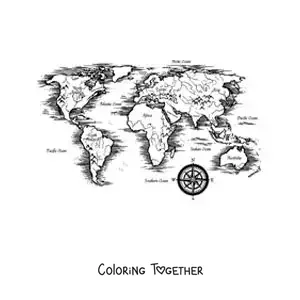 Coloring page of a planisphere with the continents