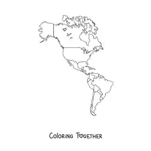 Coloring page of a map of the Americas without names