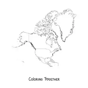 Coloring page of a map of North America without names