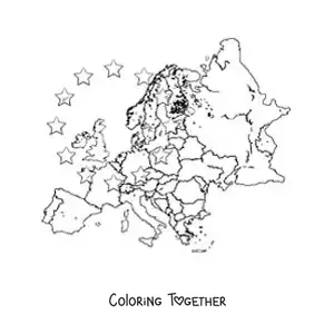 Coloring page of a map of the European continent without names