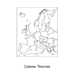 Coloring page of a political map of the European continent