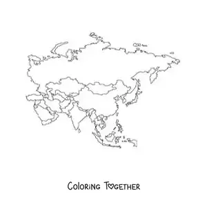 Coloring page of a map of the Asian continent without names