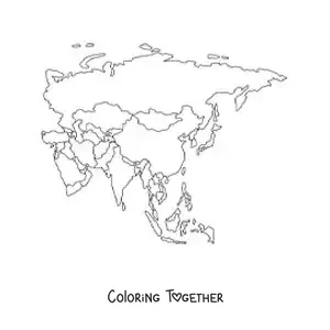 Coloring page of a map of Asia