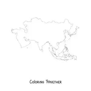 Coloring page of a political map of Asia without names