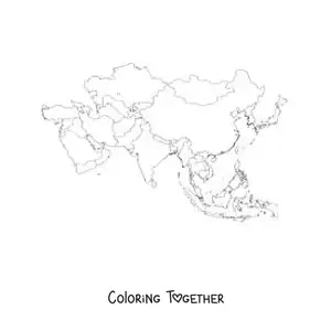 Coloring page of a political map of Asia
