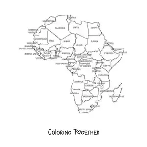 Coloring page of a political map of Africa with names
