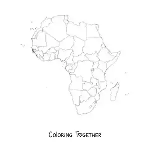 Coloring page of a map of the African continent