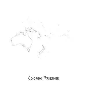 Coloring page of a map of the continent of Oceania
