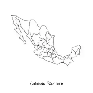 Coloring page of a political map of Mexico