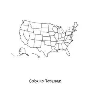 Coloring page of a political map of the United States