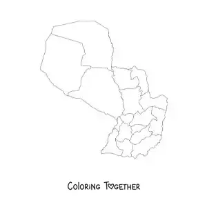 Coloring page of a political map of Paraguay
