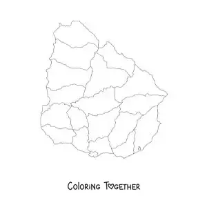 Coloring page of a political map of Uruguay