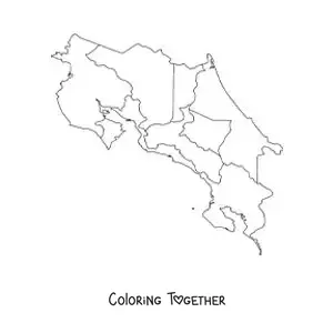 Coloring page of a political map of Costa Rica
