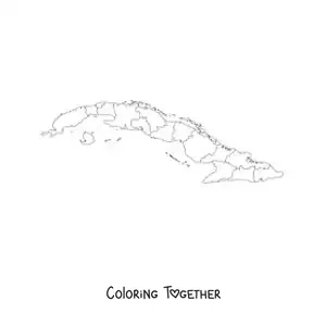 Coloring page of a political map of Cuba
